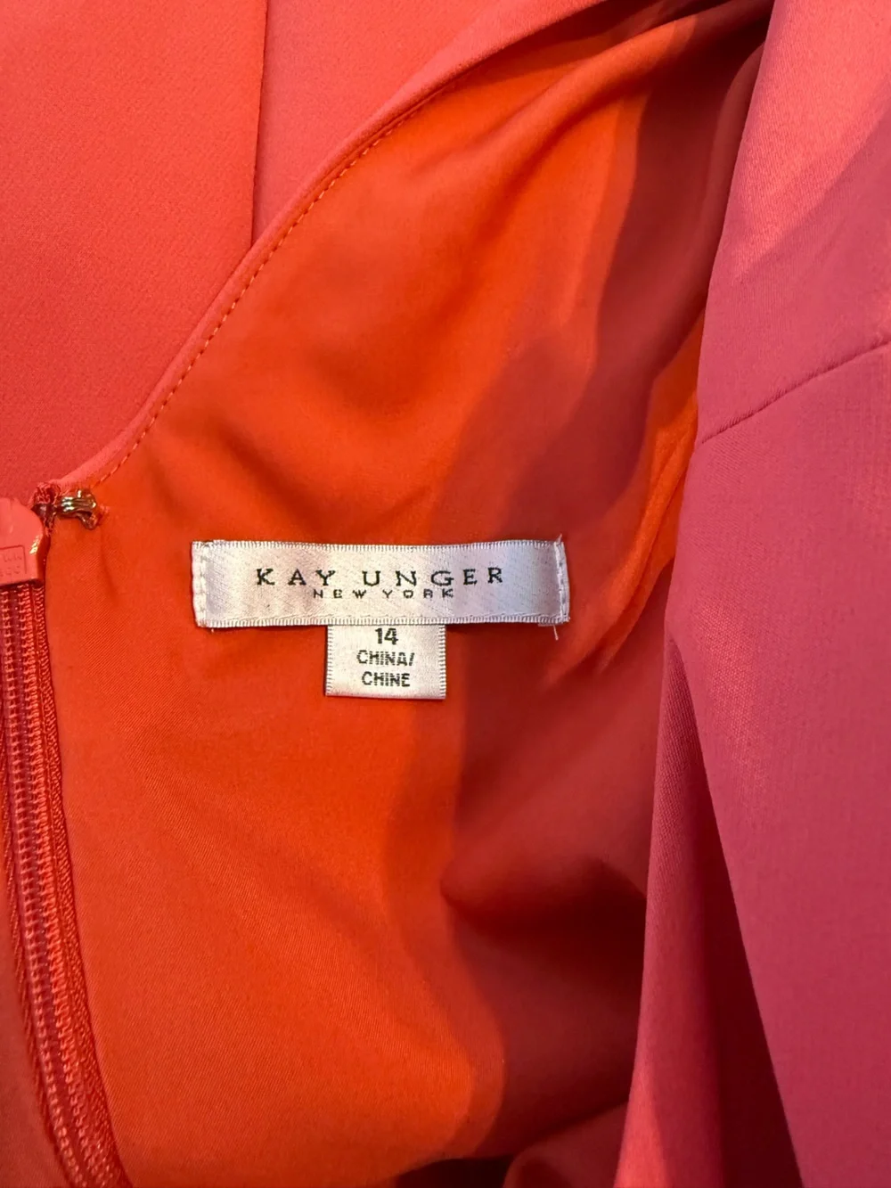 NEW KAY UNGER Pleated Waist Crepe A-line GOWN DRESS Size 14 $328 PERSIMMON Coral